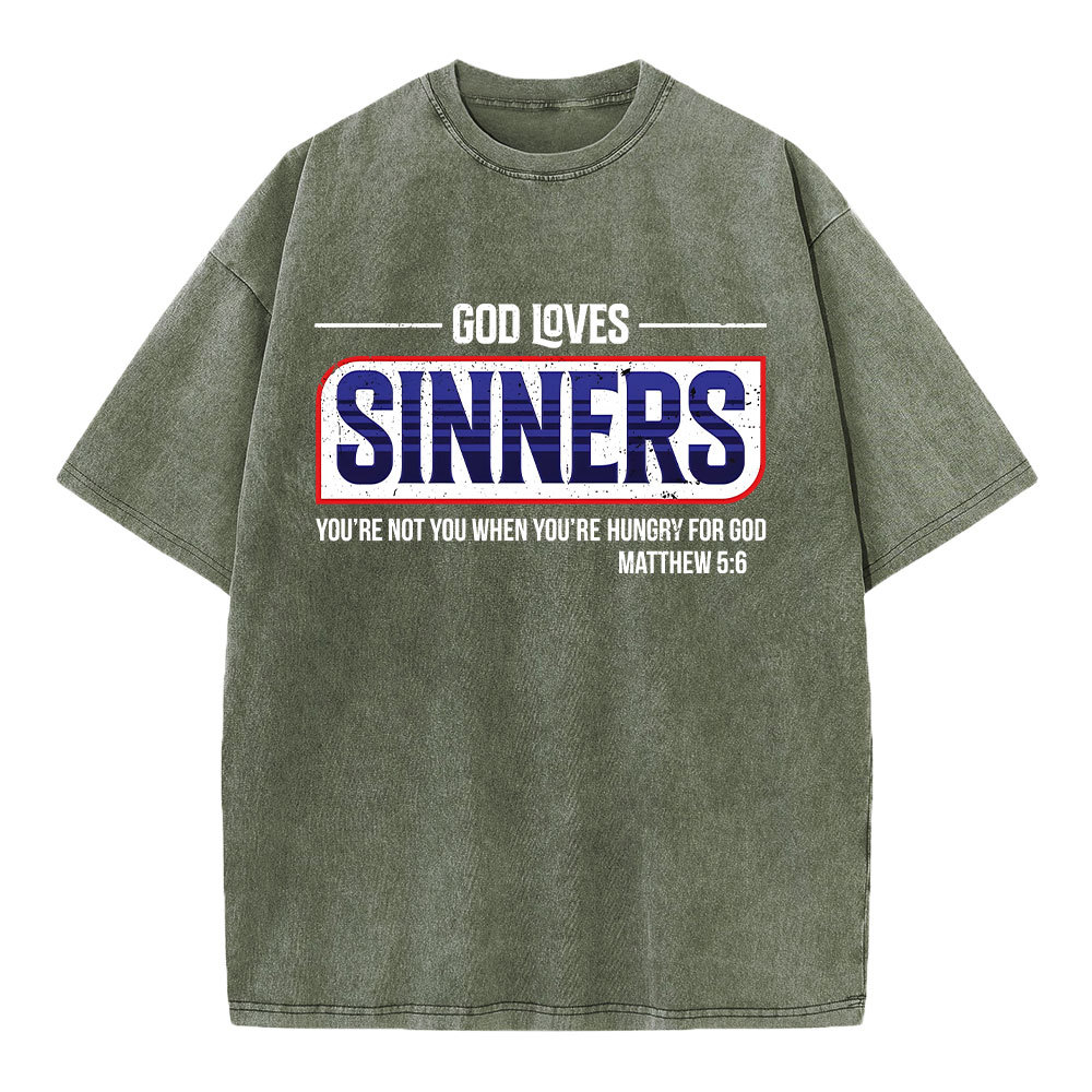 God Loves Sinners Christian Washed T-Shirt
