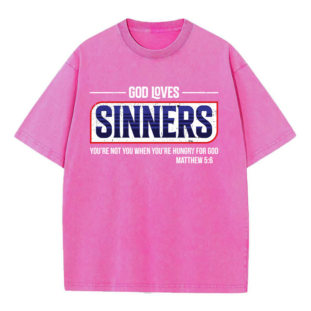 God Loves Sinners Christian Washed T-Shirt