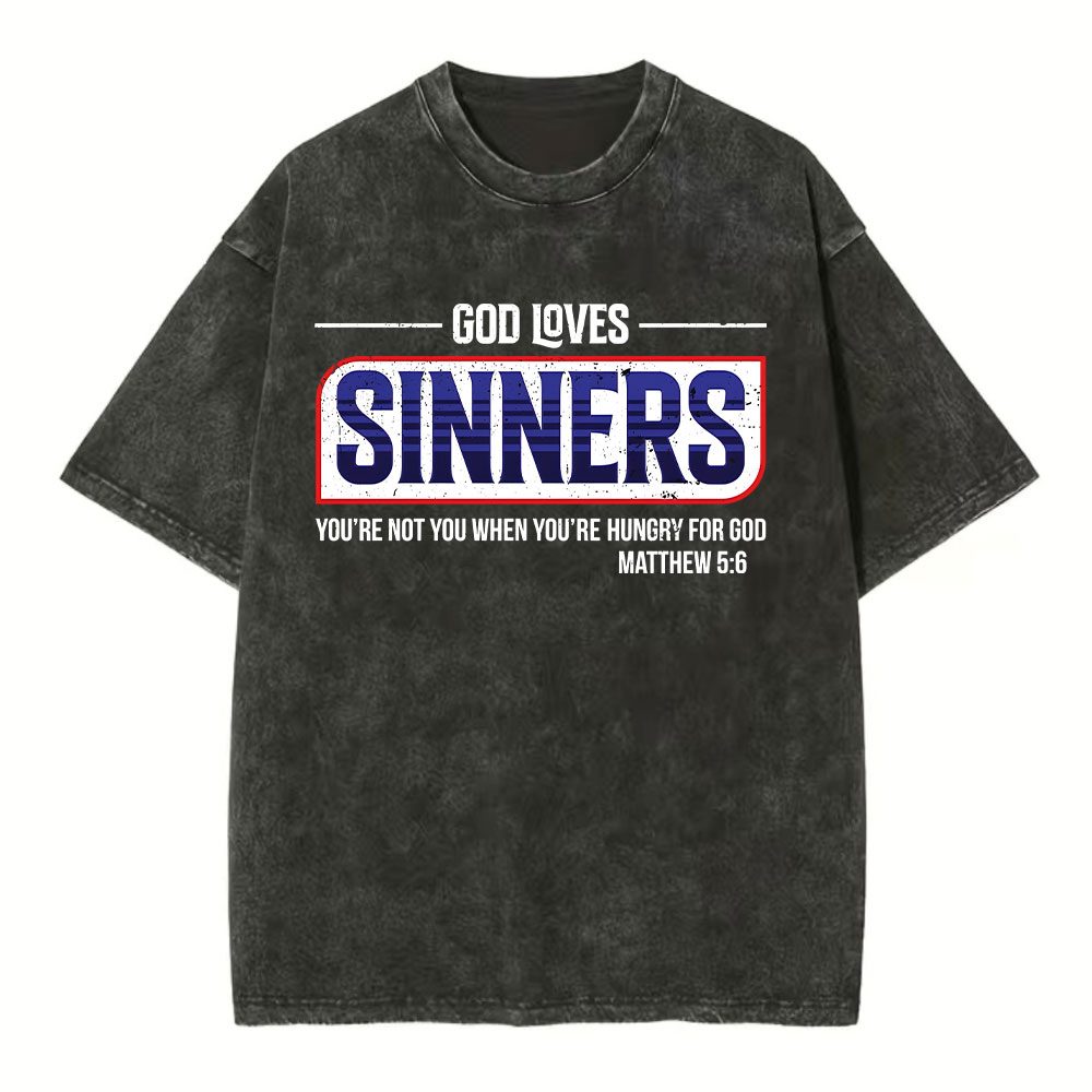 God Loves Sinners Christian Washed T-Shirt