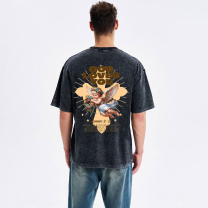God Loves You Christian Washed T-Shirt