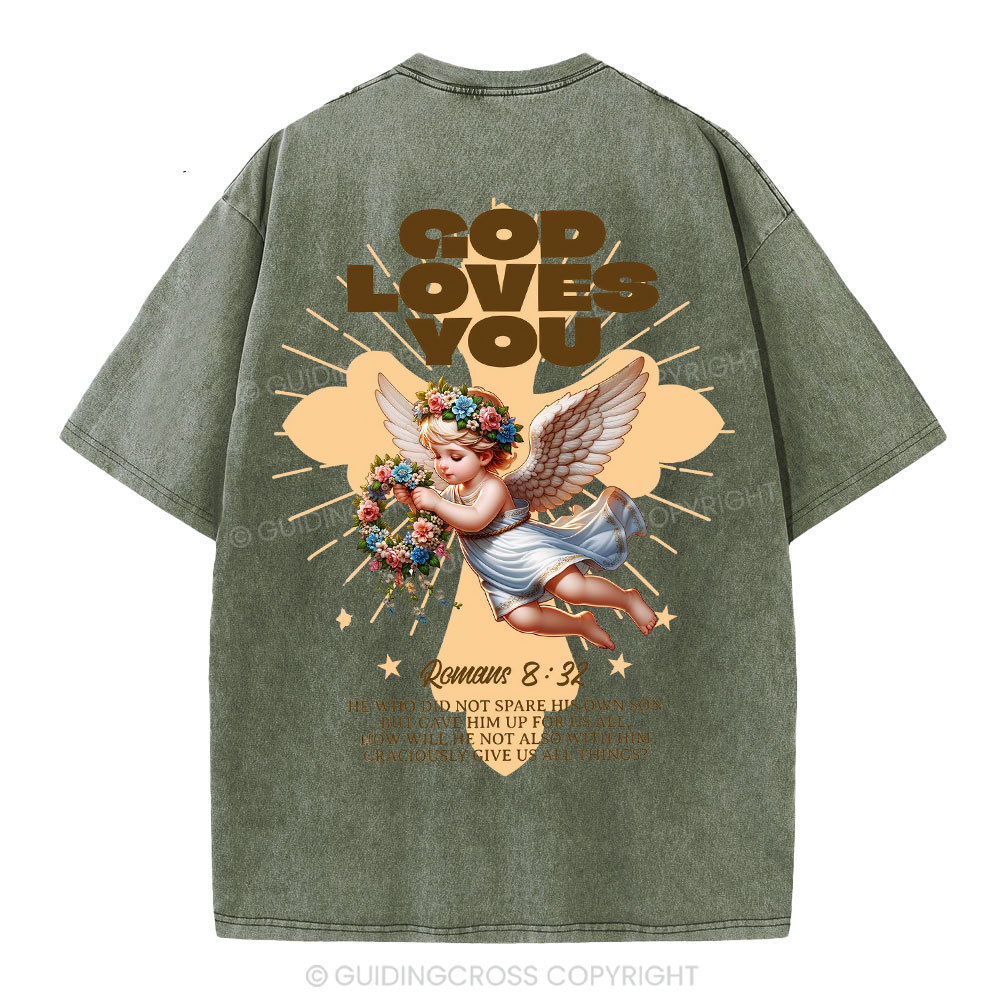 God Loves You Christian Washed T-Shirt