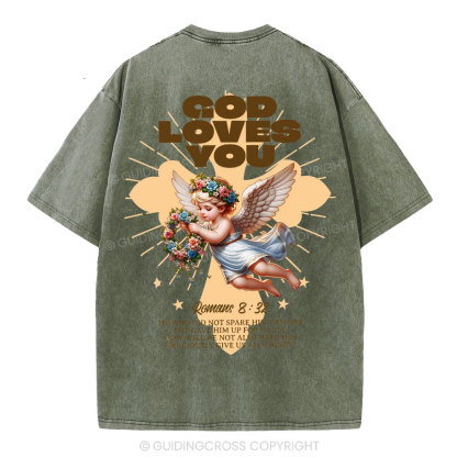 God Loves You Christian Washed T-Shirt