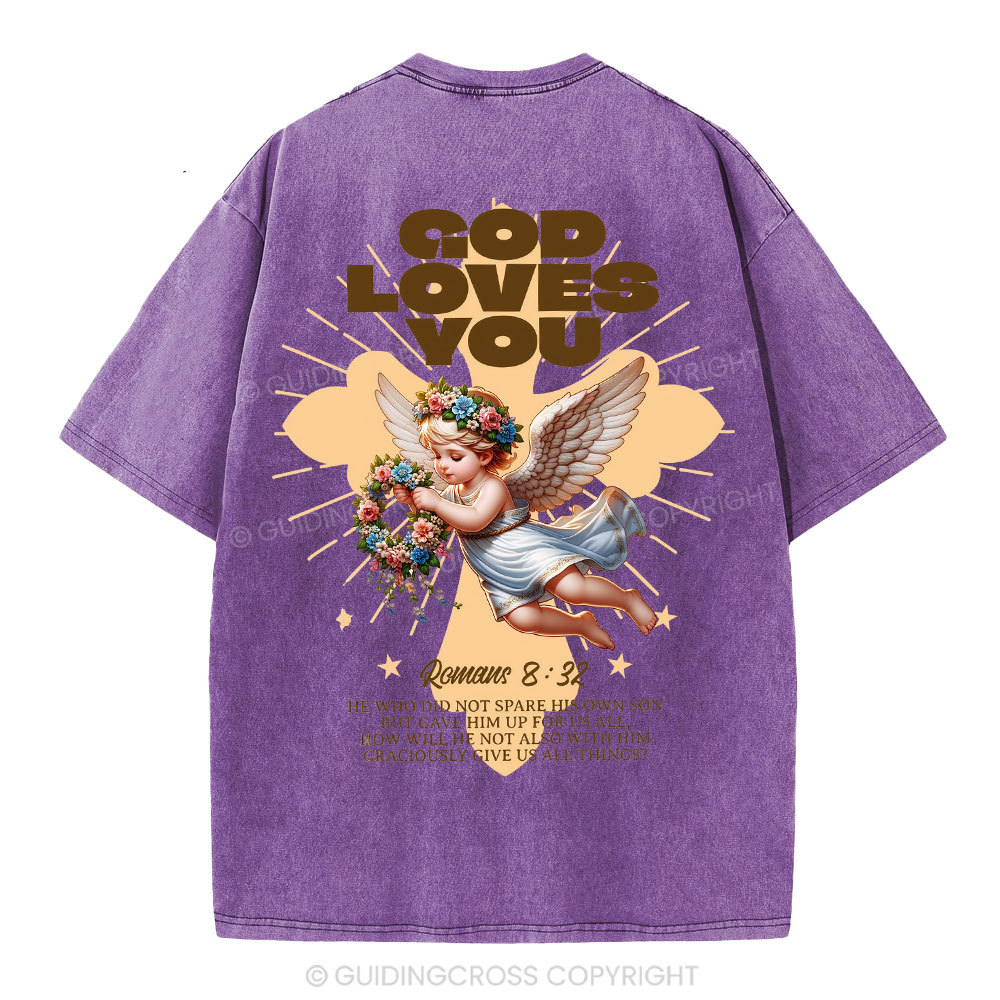 God Loves You Christian Washed T-Shirt