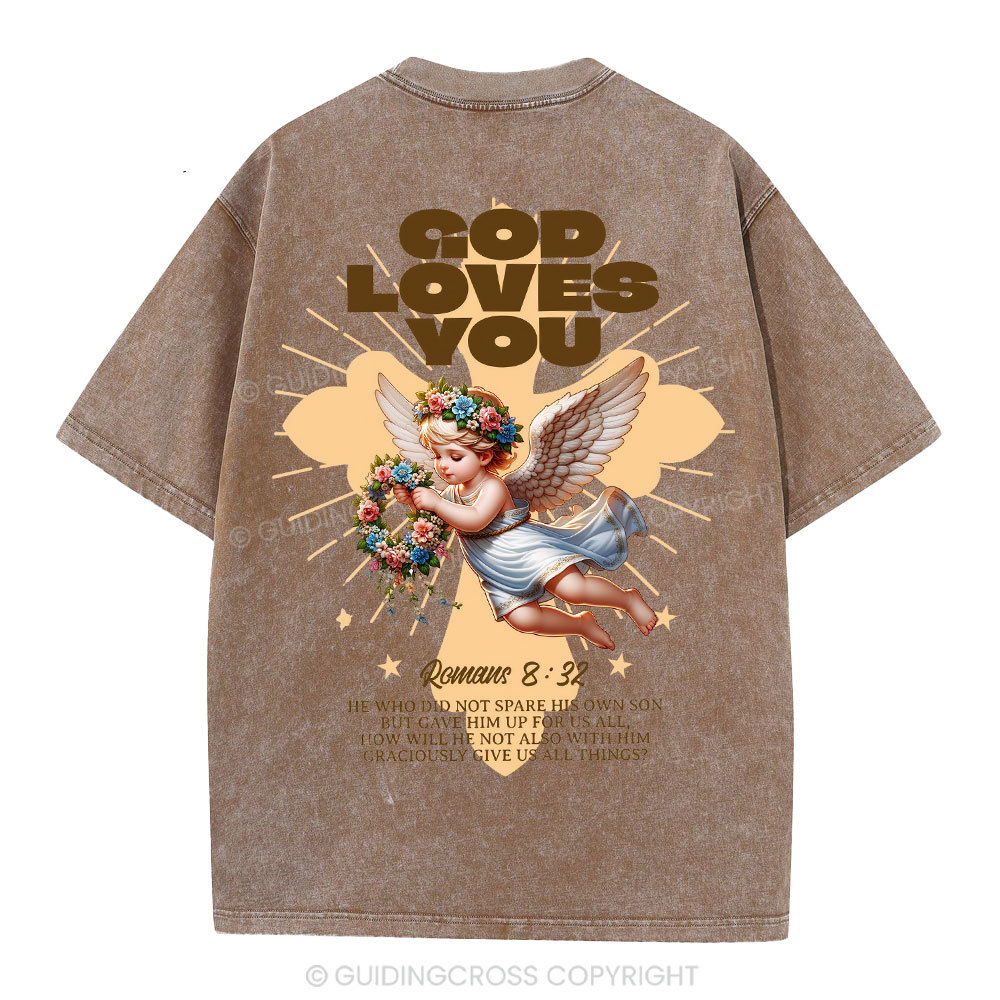 God Loves You Christian Washed T-Shirt