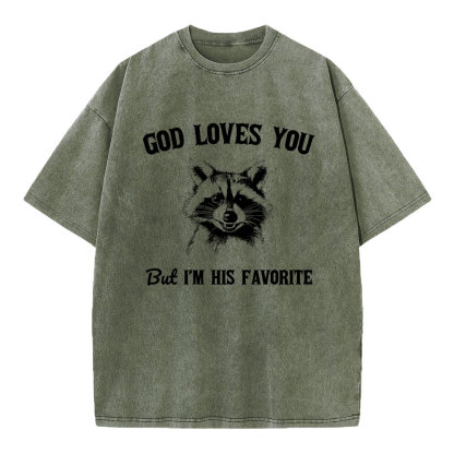 God Loves You Raccoon Christian Washed T-Shirt