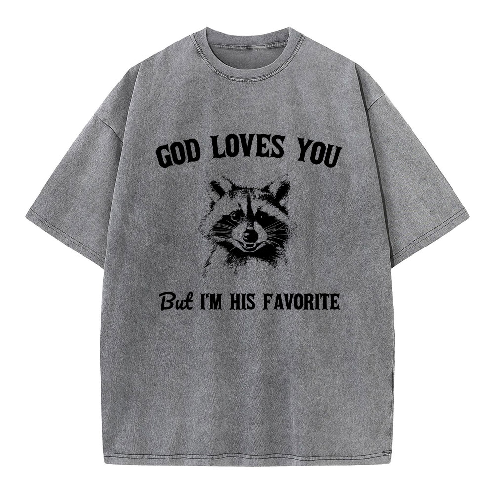 God Loves You Raccoon Christian Washed T-Shirt