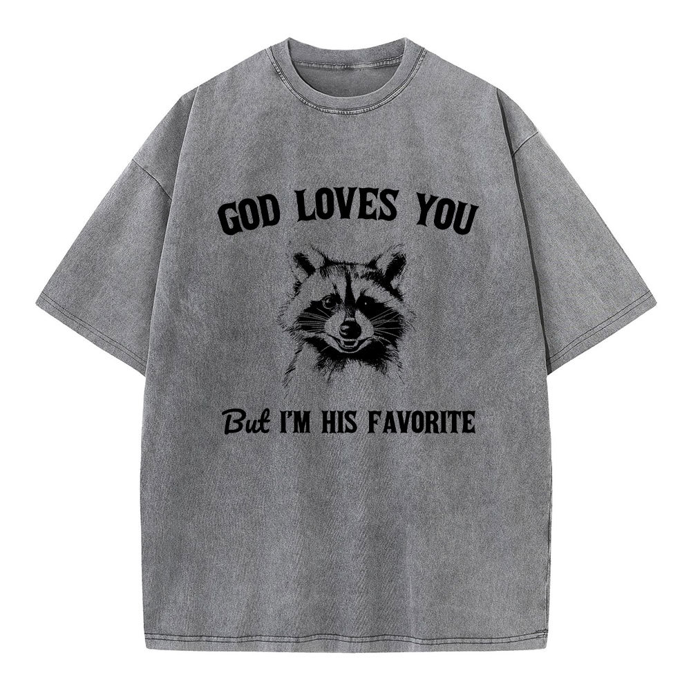 God Loves You Raccoon Christian Washed T-Shirt