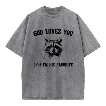 God Loves You Raccoon Christian Washed T-Shirt
