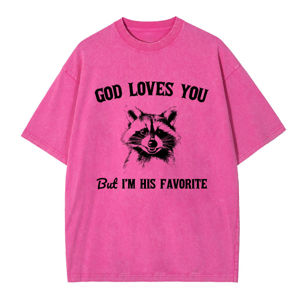 God Loves You Raccoon Christian Washed T-Shirt