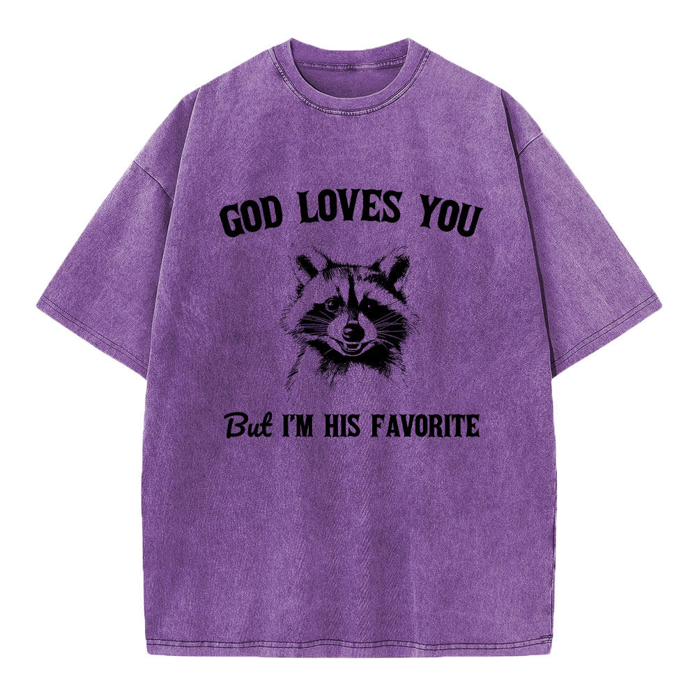 God Loves You Raccoon Christian Washed T-Shirt