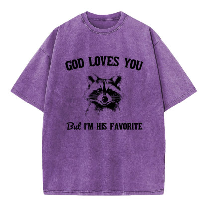God Loves You Raccoon Christian Washed T-Shirt