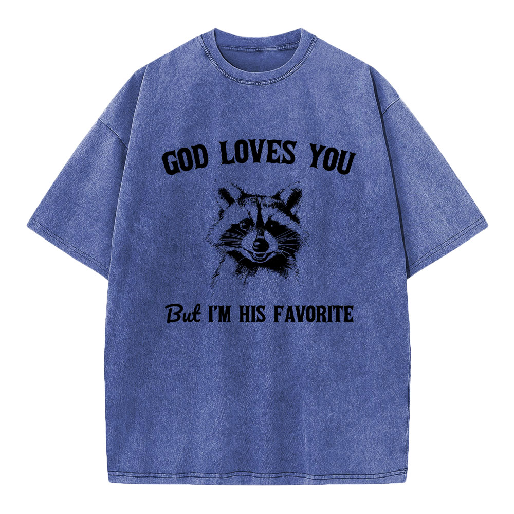 God Loves You Raccoon Christian Washed T-Shirt