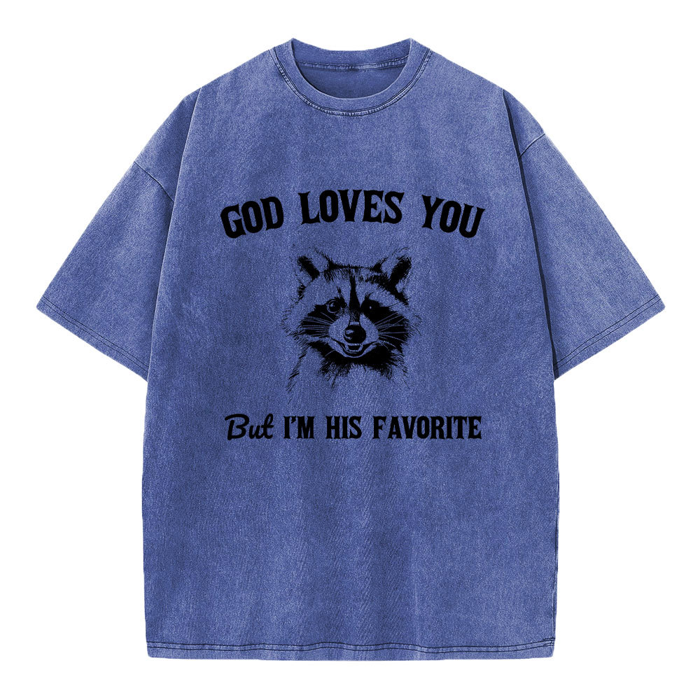 God Loves You Raccoon Christian Washed T-Shirt