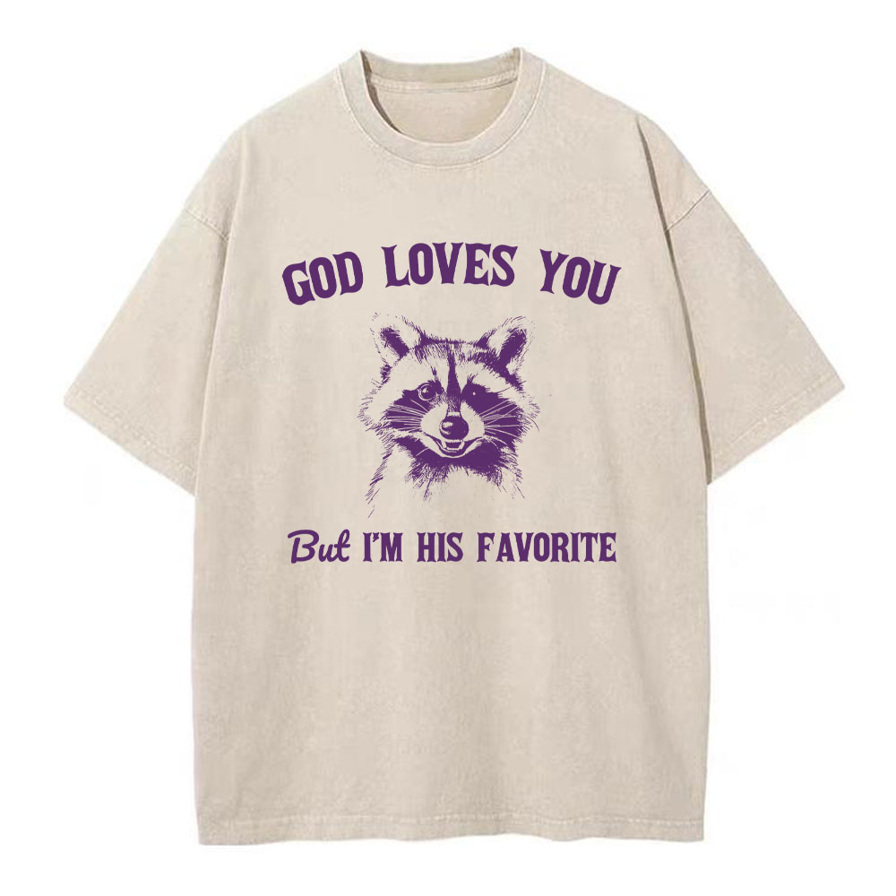 God Loves You Raccoon Christian Washed T-Shirt