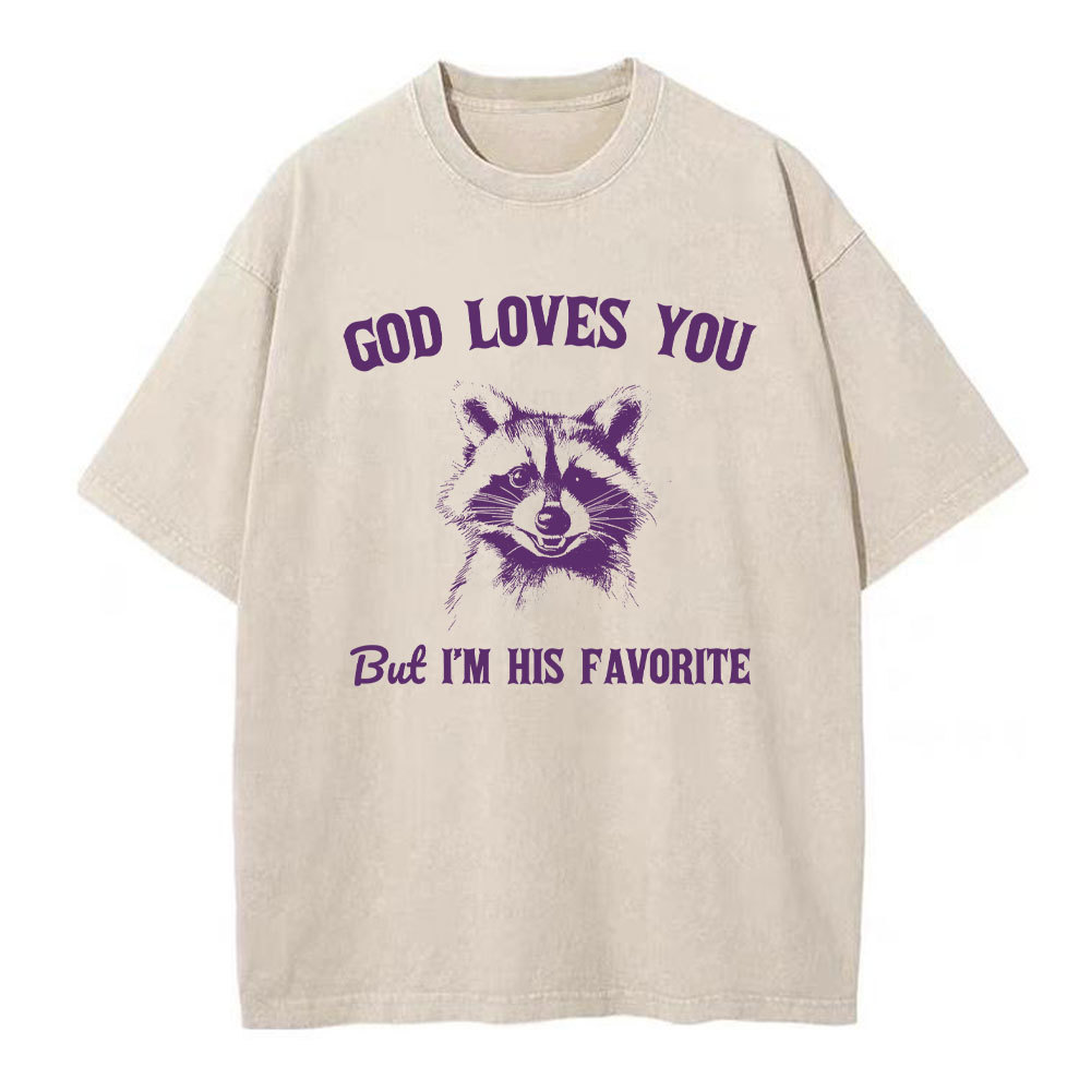 God Loves You Raccoon Christian Washed T-Shirt