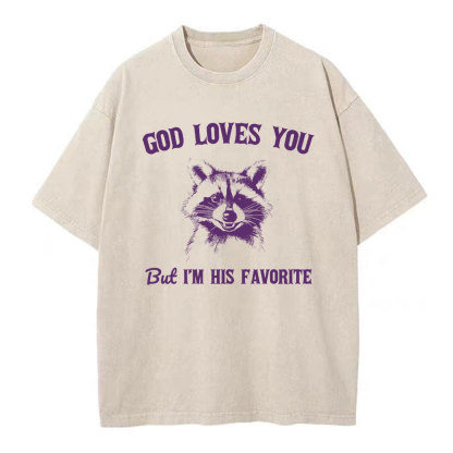 God Loves You Raccoon Christian Washed T-Shirt