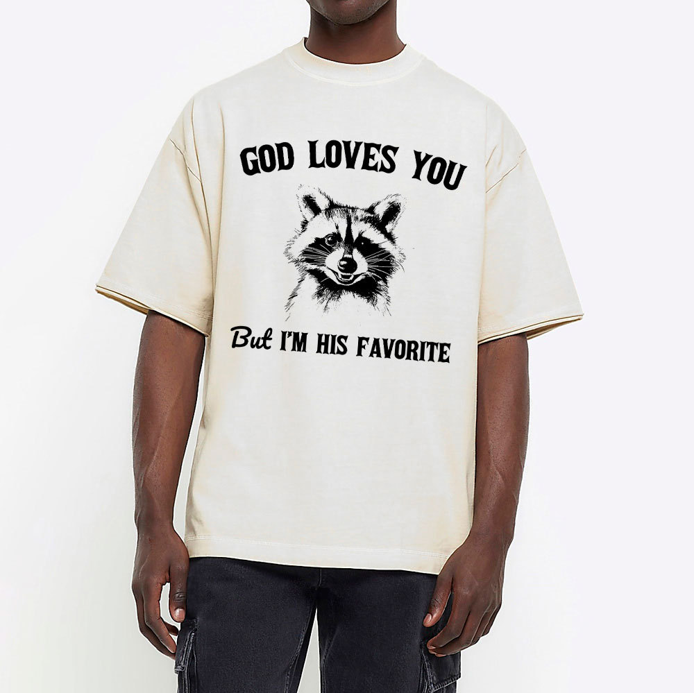 God Loves You Raccoon Christian Washed T-Shirt
