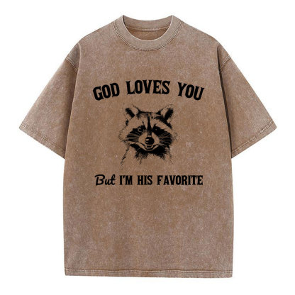 God Loves You Raccoon Christian Washed T-Shirt