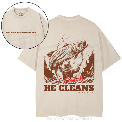 God Made Me A Fisher Of Men Christian Washed T-Shirt
