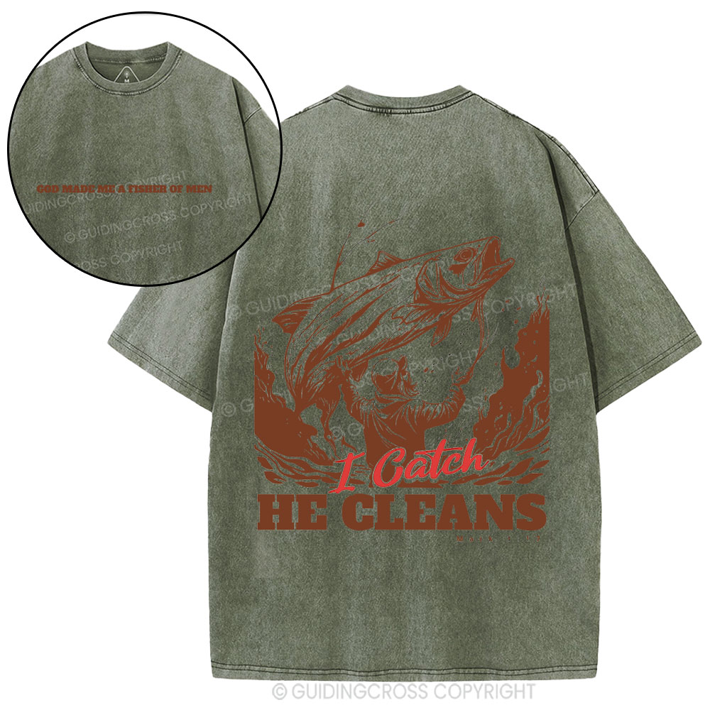 God Made Me A Fisher Of Men Christian Washed T-Shirt