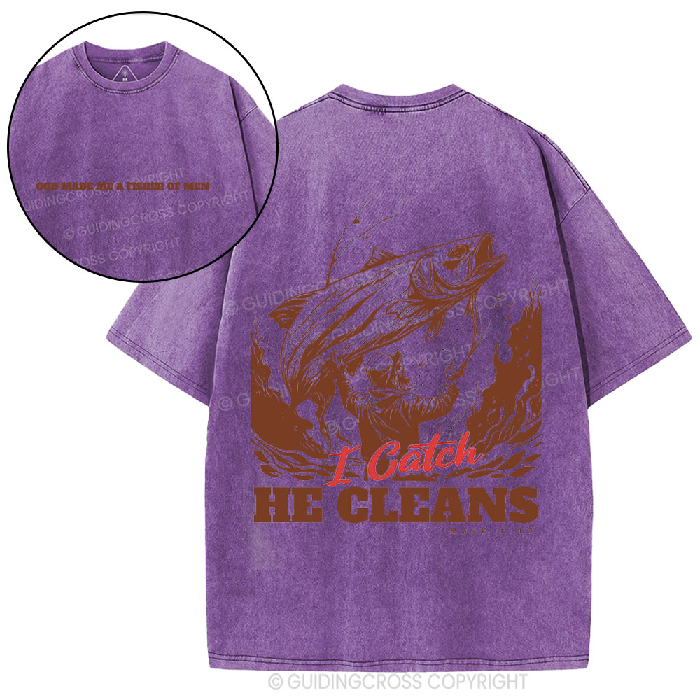 God Made Me A Fisher Of Men Christian Washed T-Shirt