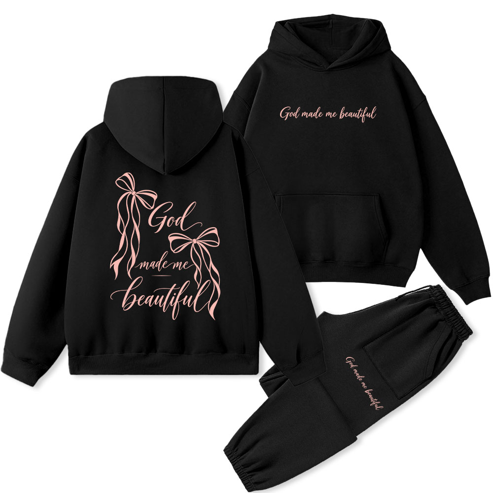 God Made Me Beautiful Christian Premium Fleece Hoodie Set 