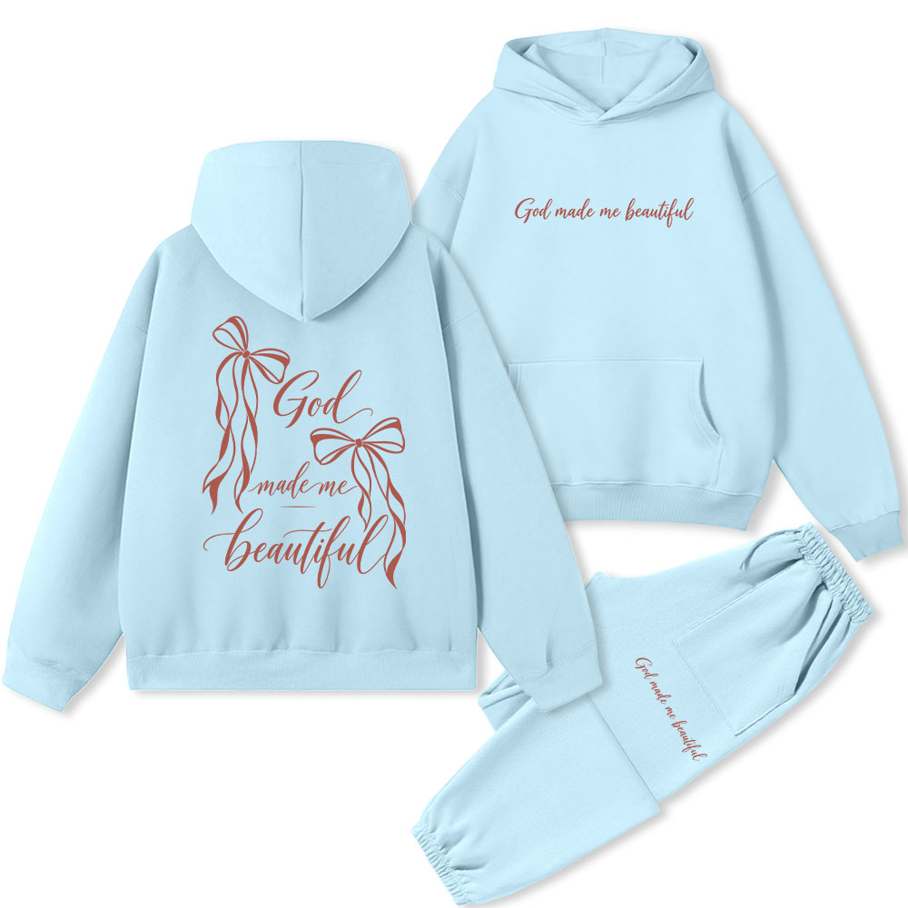 God Made Me Beautiful Christian Premium Fleece Hoodie Set 
