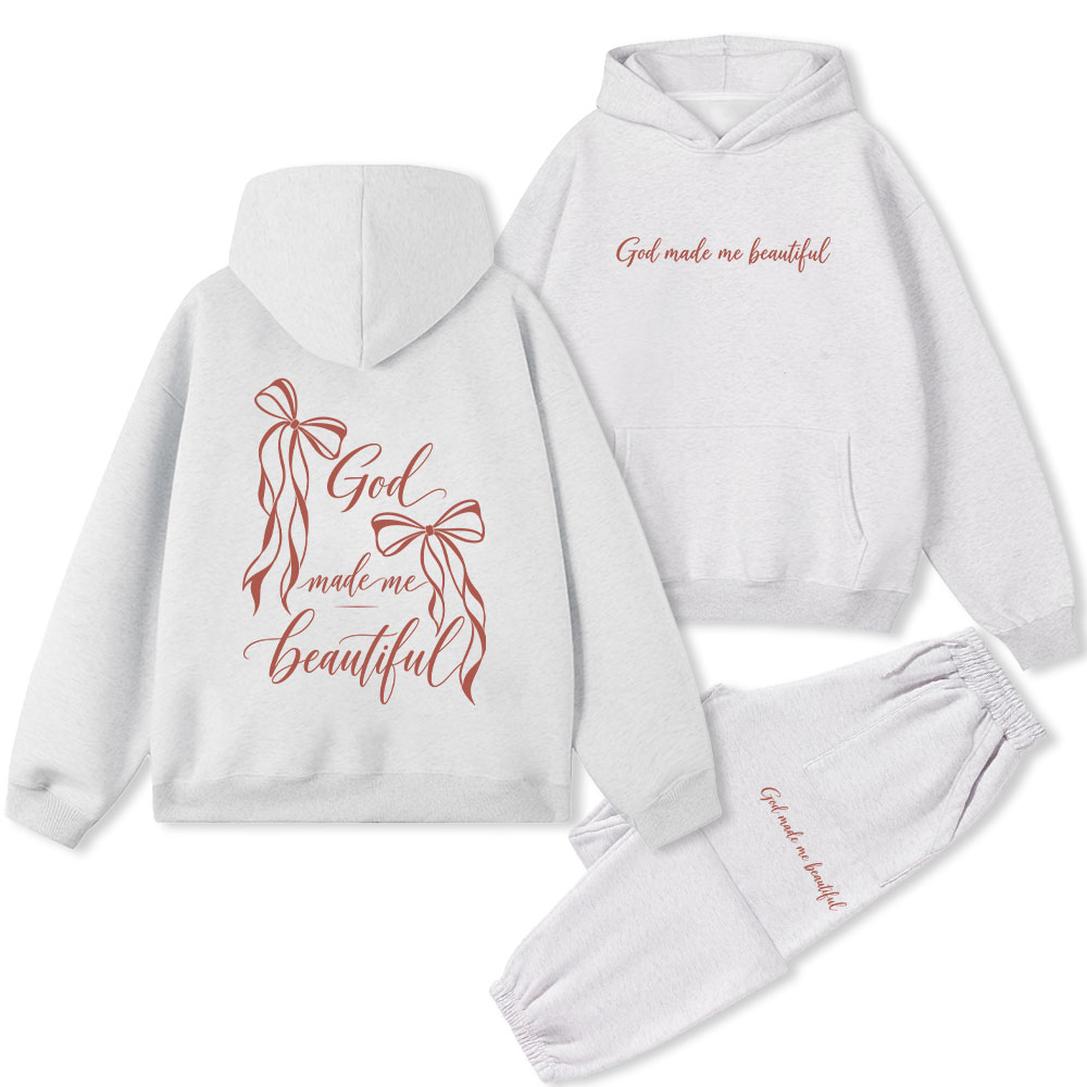 God Made Me Beautiful Christian Premium Fleece Hoodie Set 