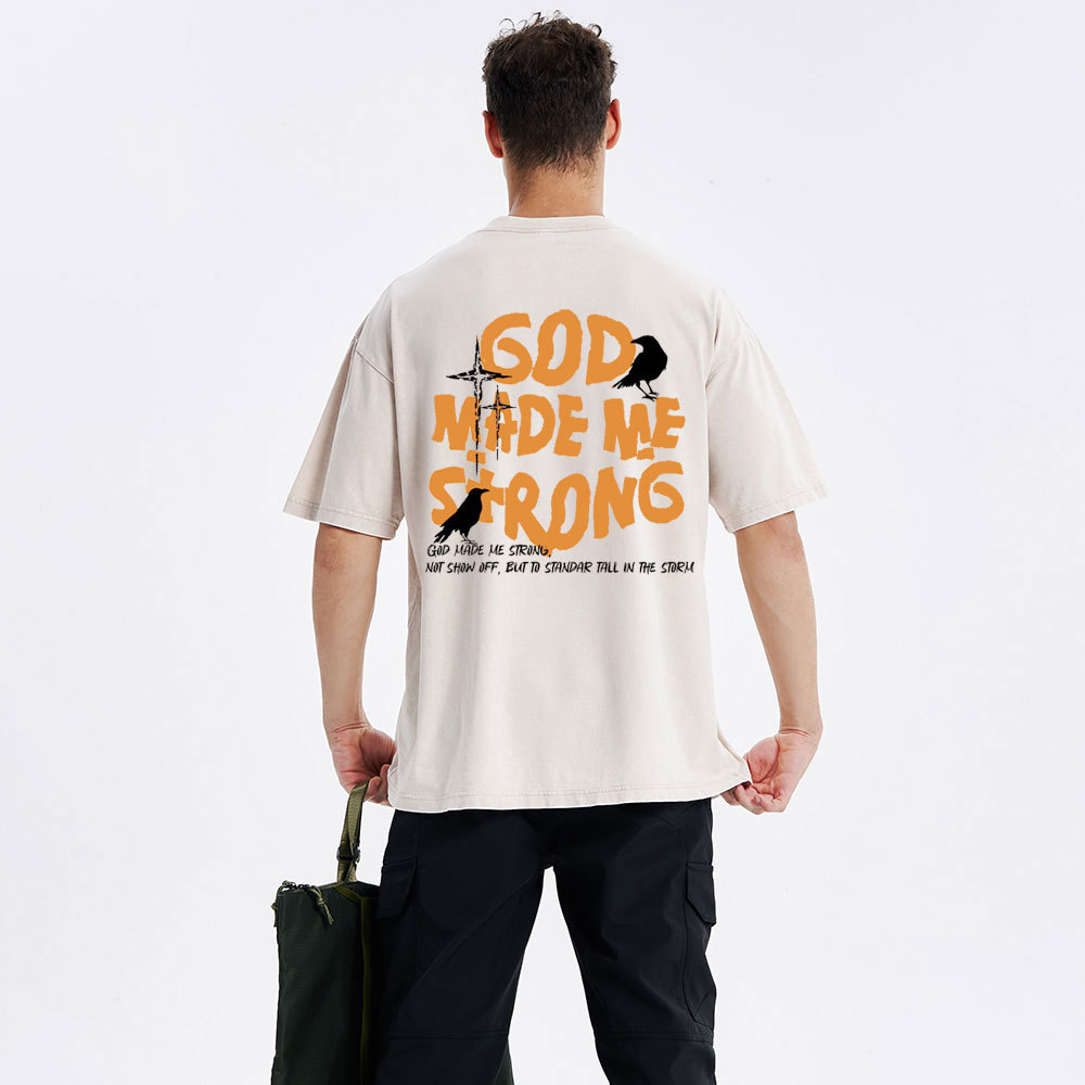 God Made Me Strong Christian Washed T-Shirt