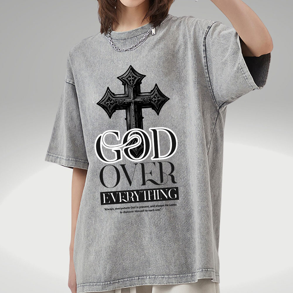 God Over Everything Christian Washed T-Shirt