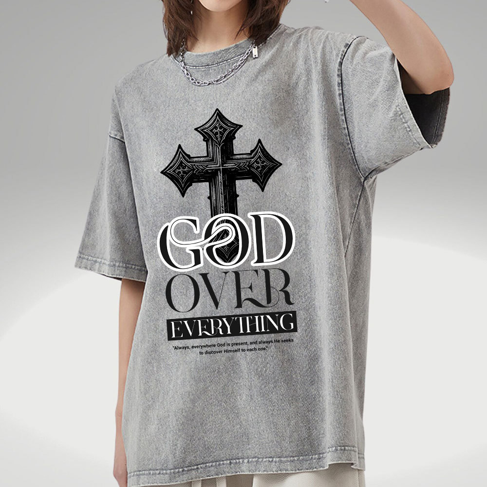 God Over Everything Christian Washed T-Shirt