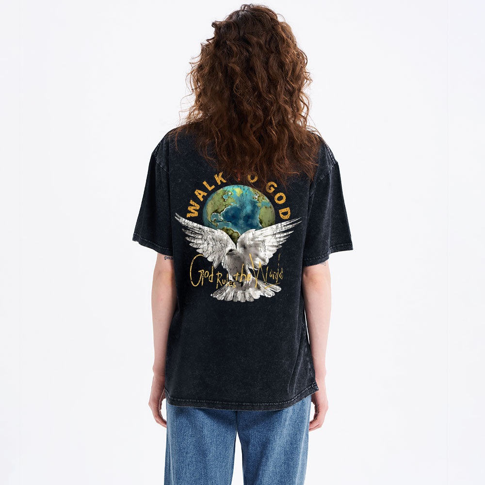 God Rules The World Christian Washed T-Shirt