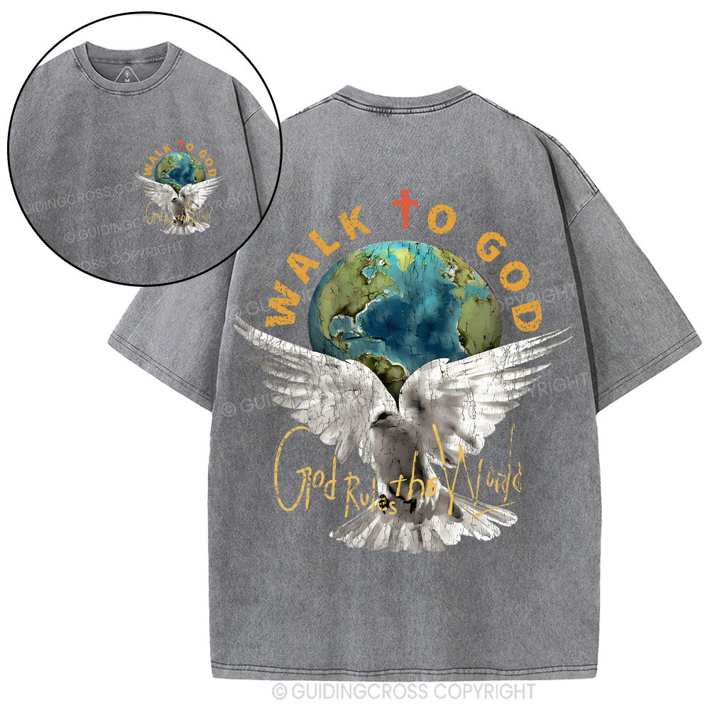 God Rules The World Christian Washed T-Shirt