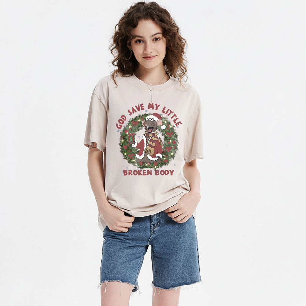 God Save My Little Broken Body Christian Christmas Washed T-Shirt