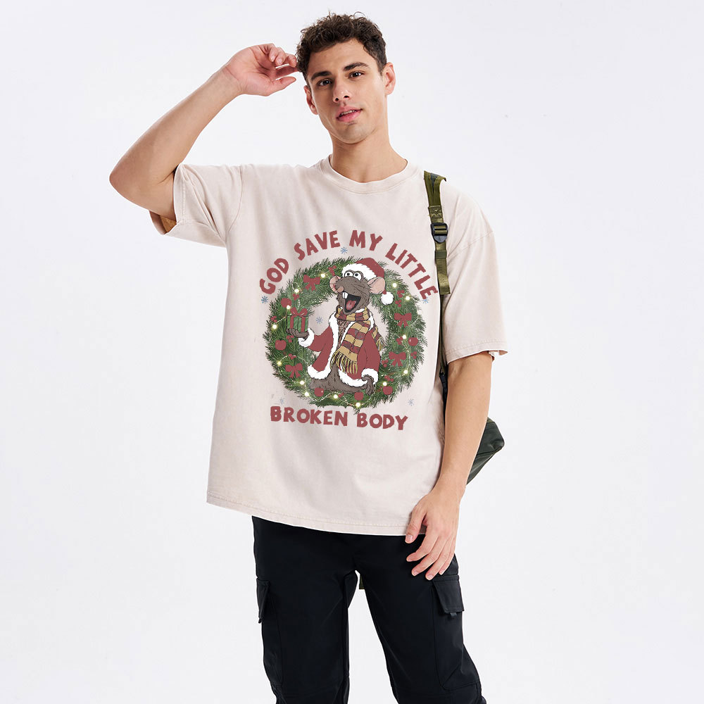 God Save My Little Broken Body Christian Christmas Washed T-Shirt