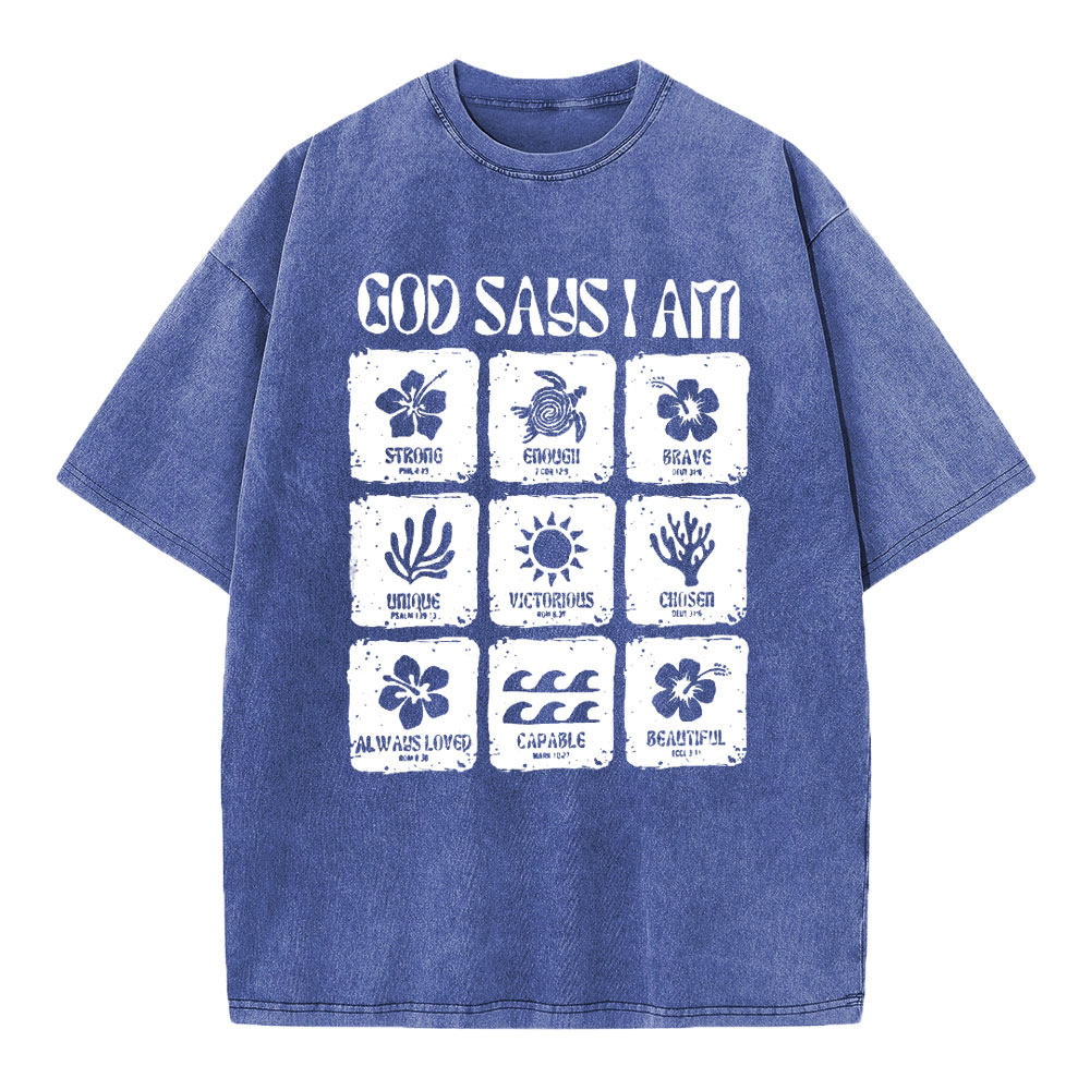 God Says I Am Christian Washed T-Shirt