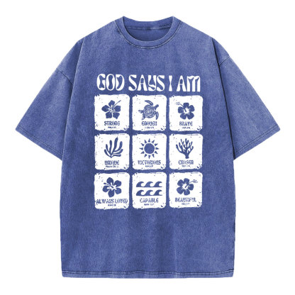 God Says I Am Christian Washed T-Shirt