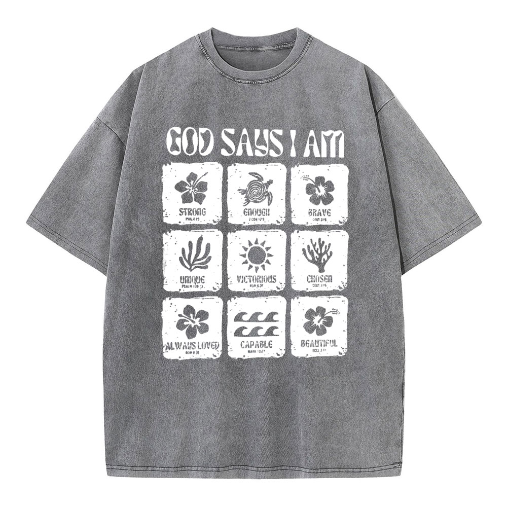 God Says I Am Christian Washed T-Shirt