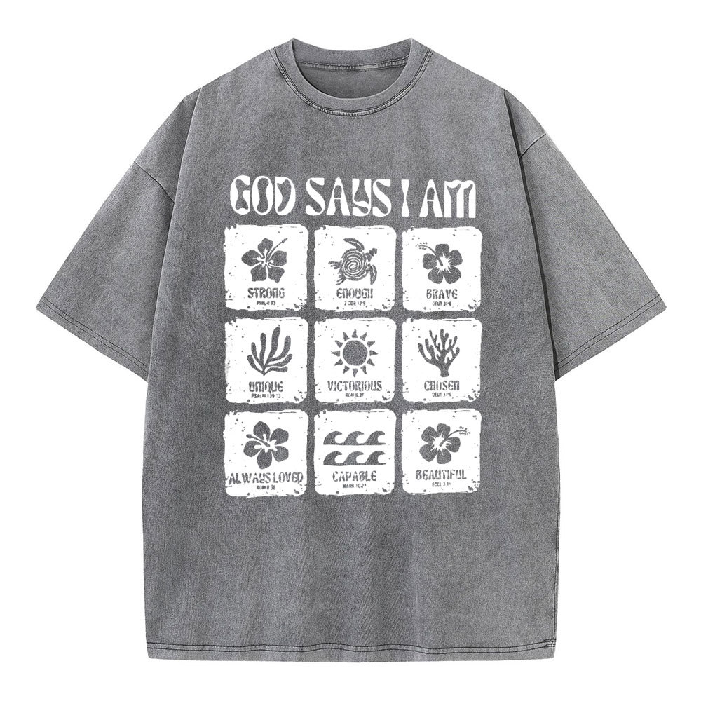God Says I Am Christian Washed T-Shirt