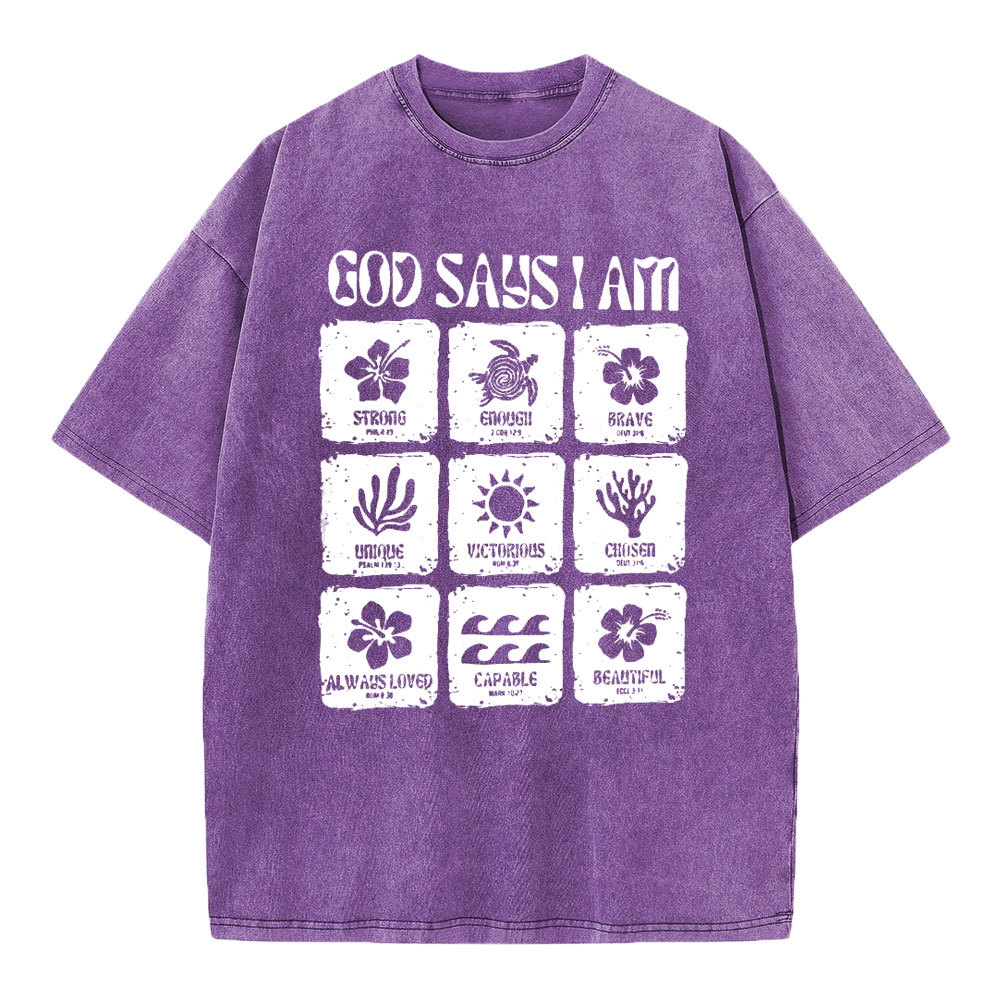 God Says I Am Christian Washed T-Shirt