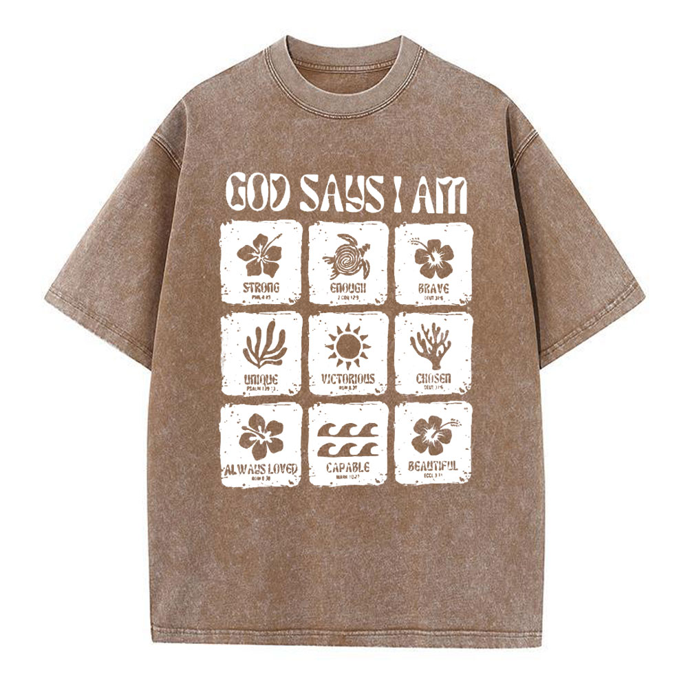 God Says I Am Christian Washed T-Shirt