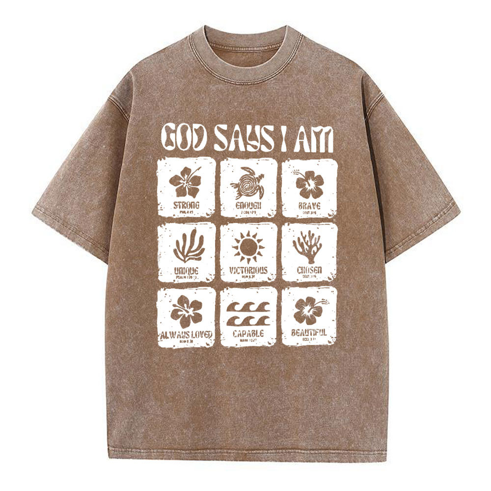 God Says I Am Christian Washed T-Shirt