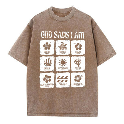 God Says I Am Christian Washed T-Shirt