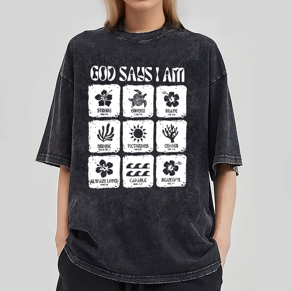 God Says I Am Christian Washed T-Shirt