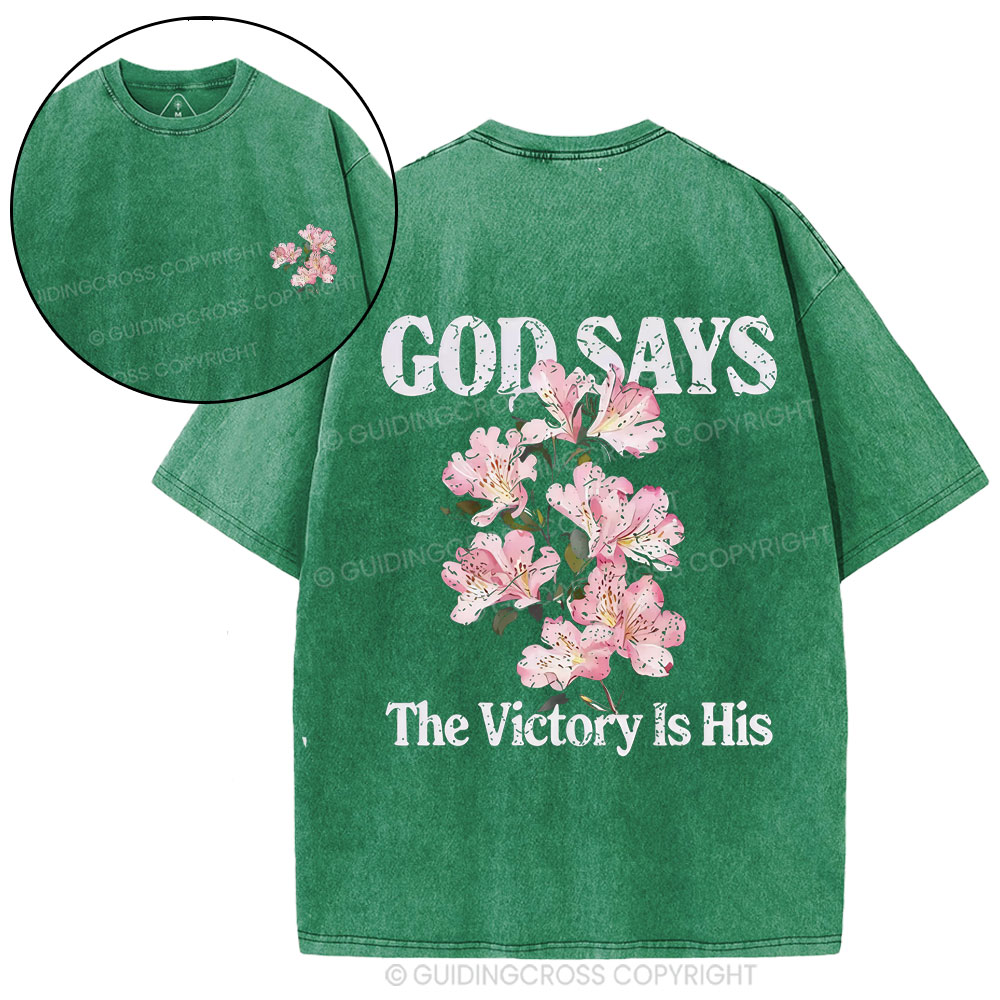 God Says The Victory Is His Christian Washed T-Shirt
