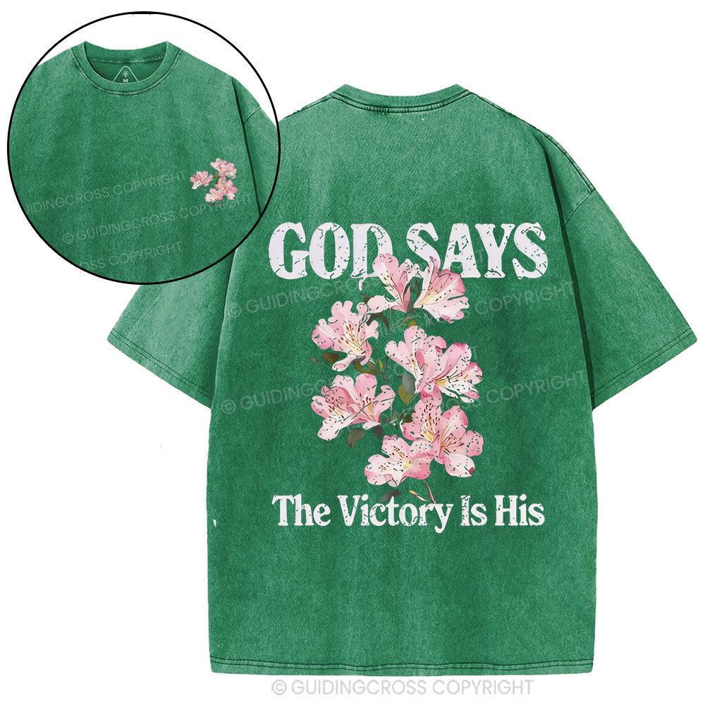 God Says The Victory Is His Christian Washed T-Shirt