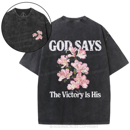 God Says The Victory Is His Christian Washed T-Shirt