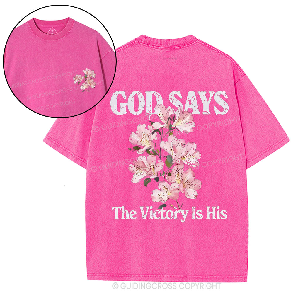 God Says The Victory Is His Christian Washed T-Shirt
