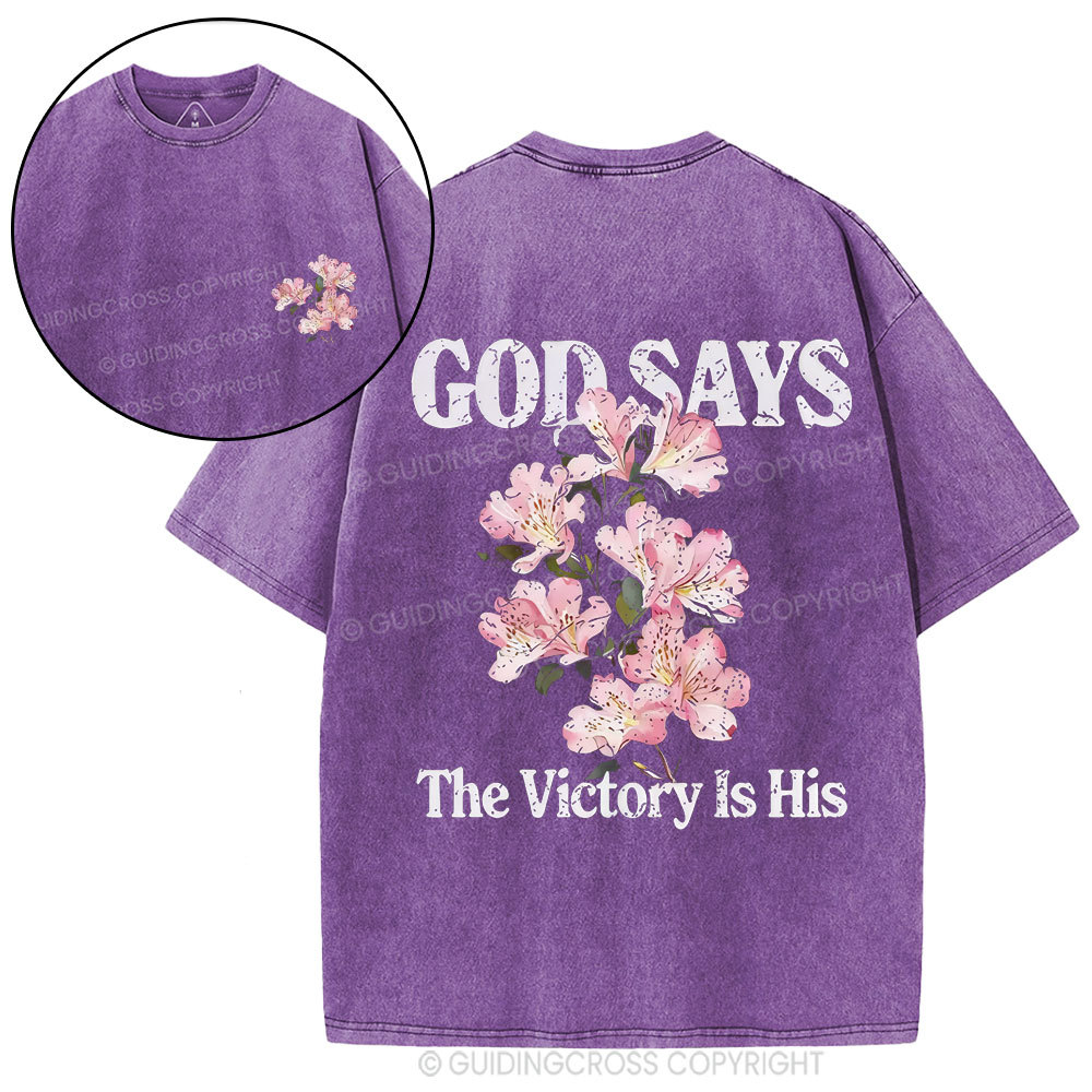 God Says The Victory Is His Christian Washed T-Shirt