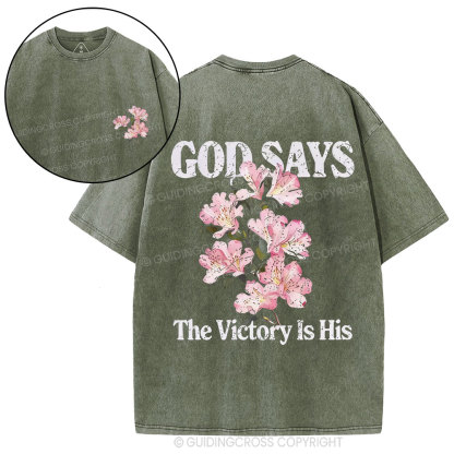 God Says The Victory Is His Christian Washed T-Shirt